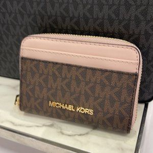 Michael Kors Jet Set Travel Medium Zip Around Card Case Powder Blush